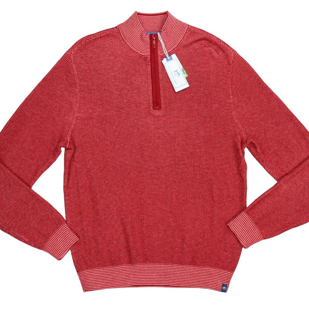 Southern Tide 1/4 Zip Bailer Textured Knit Pullover Sweater Mineral Red